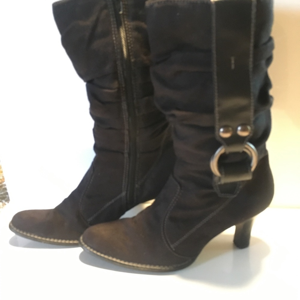 Knee high black  faux suede slouch boots